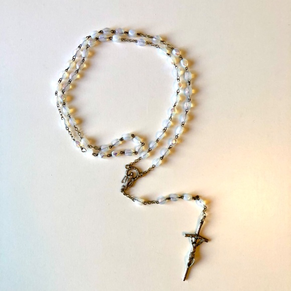 Rosary Beads - White Iridescent and Silver (Child) - Picture 3 of 6